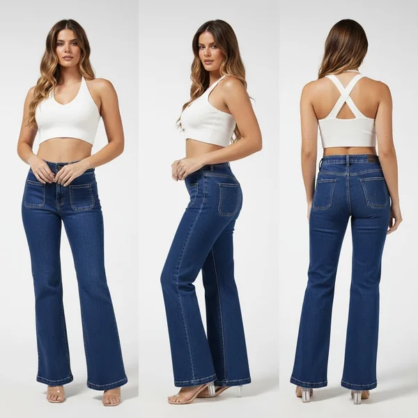 High-Waist Loose Drak Blue Denim