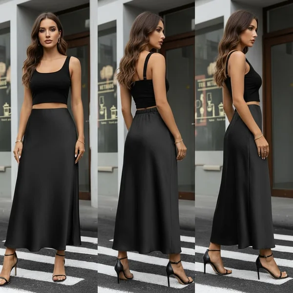 Elegant Satin A-Line Maxi Skirt