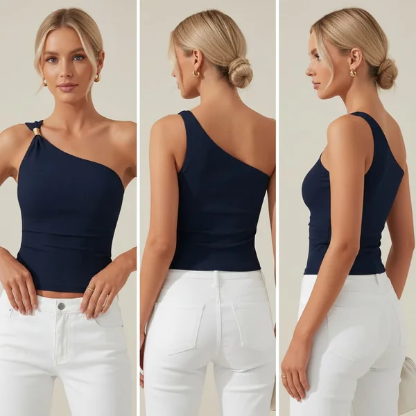 Navy One-Shoulder Top