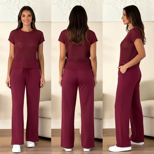 Red Crochet Knit Set Outfit