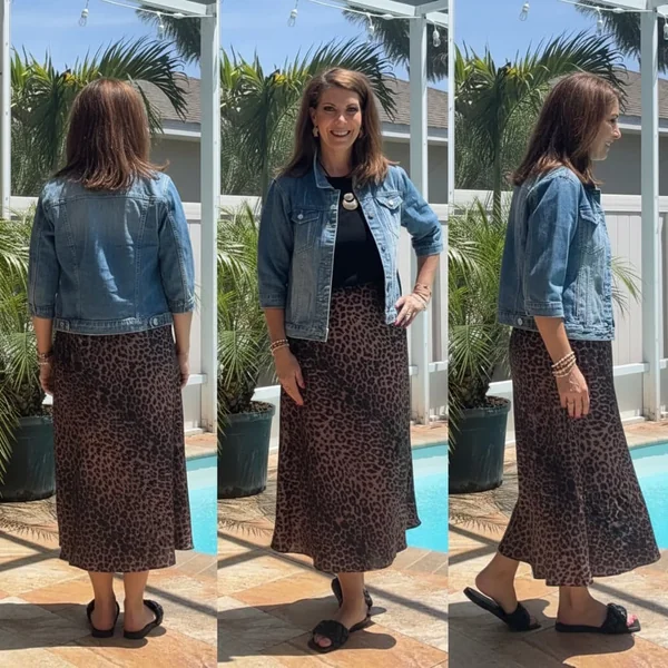 High-Waist Satin Leopard Skirt