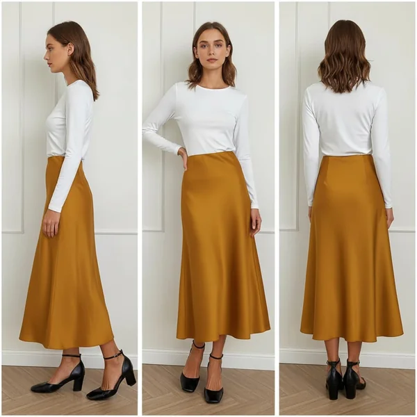 Flowy Satin Party Midi Skirt