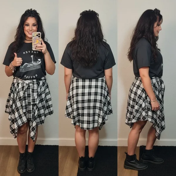 Asymmetrical Plaid Mini Skirt Look