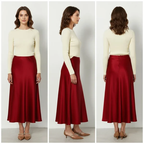 Satin Flowy Midi Skirt