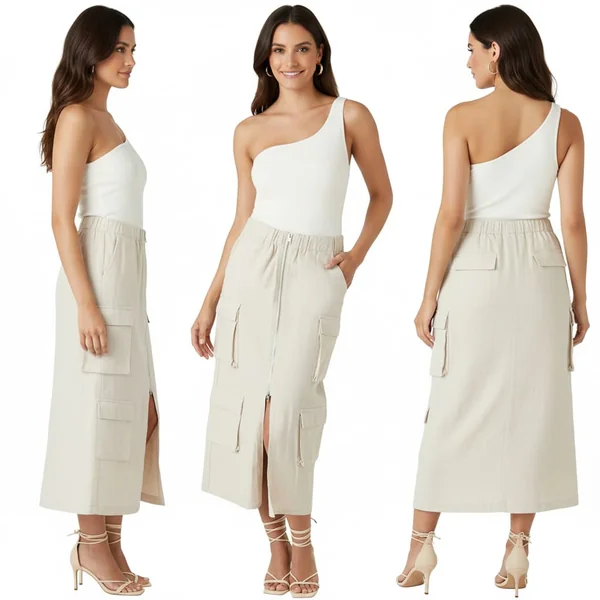 Twill Cargo Maxi Skirt