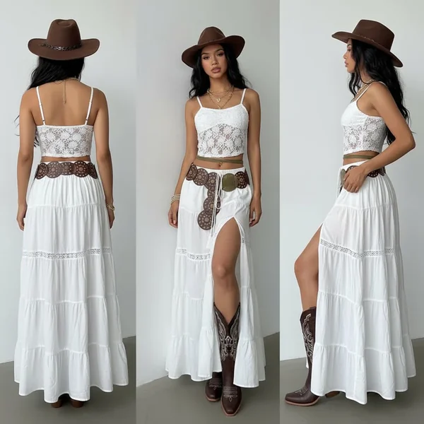 Boho Lace Split Maxi Skirt Outfit