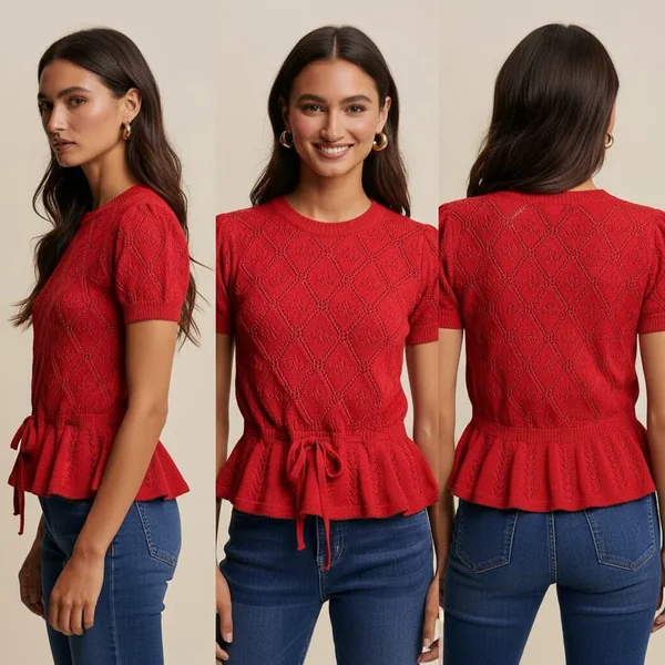 Red Crochet Tie-Front Top