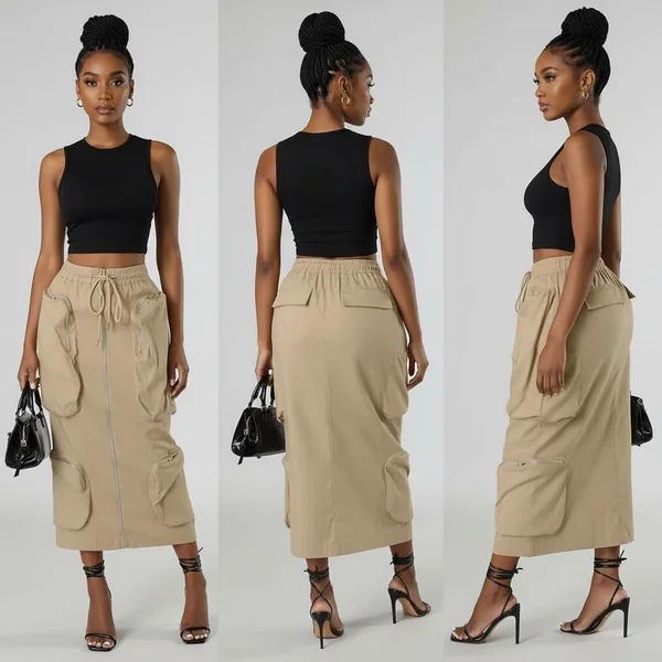 Vintage Cargo Pencil Maxi Skirt