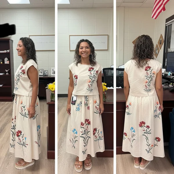 Boho Embroidered Skirt Set