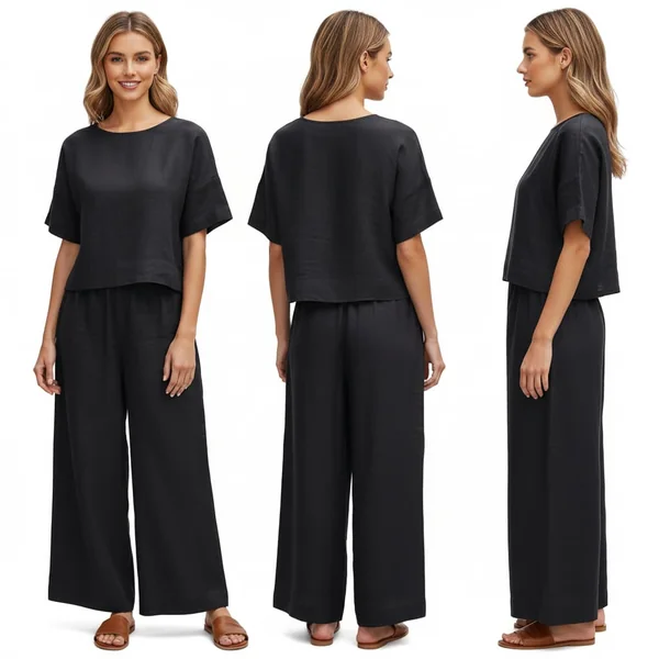 Loose Gauze Top & Wide-Leg Linen Pants