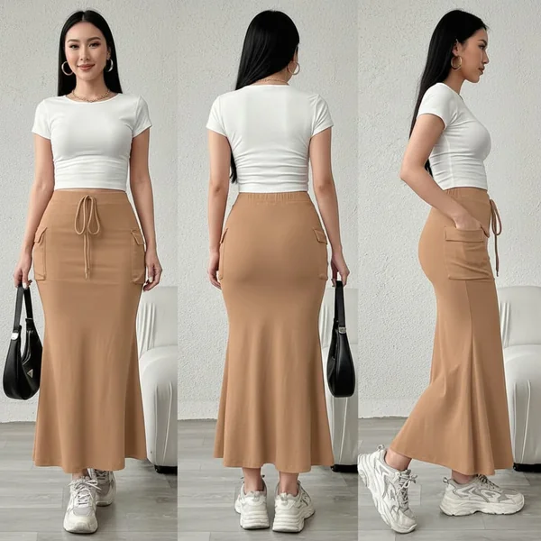Fishtail Cargo Bodycon Maxi Skirt