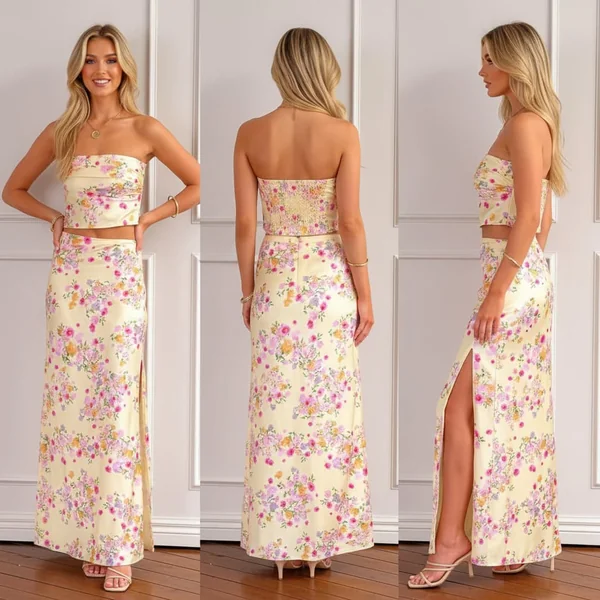 Floral Satin Two-Piece Set