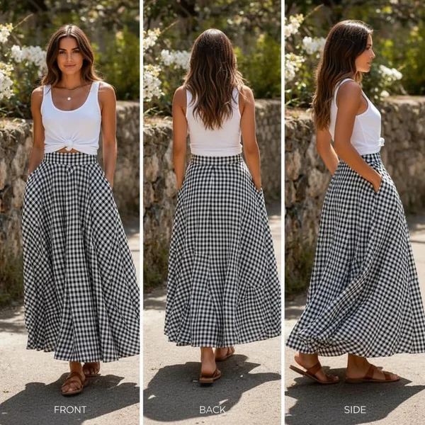 Plaid Pleated Maxi Skirt