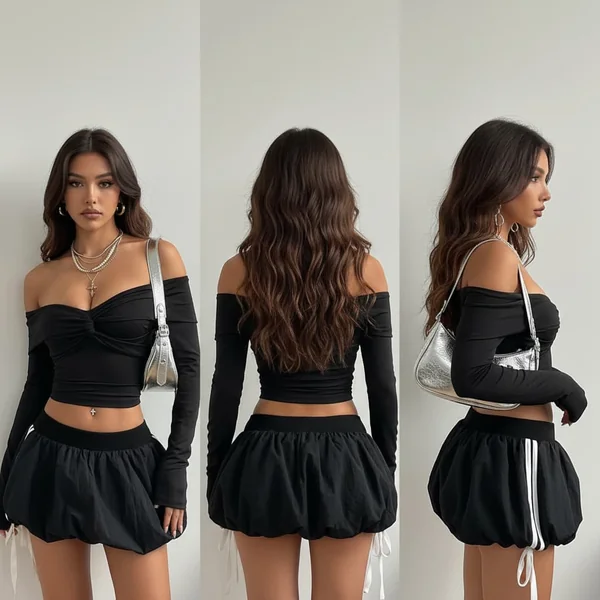 Y2K Bow Bubble Mini Skirt Look