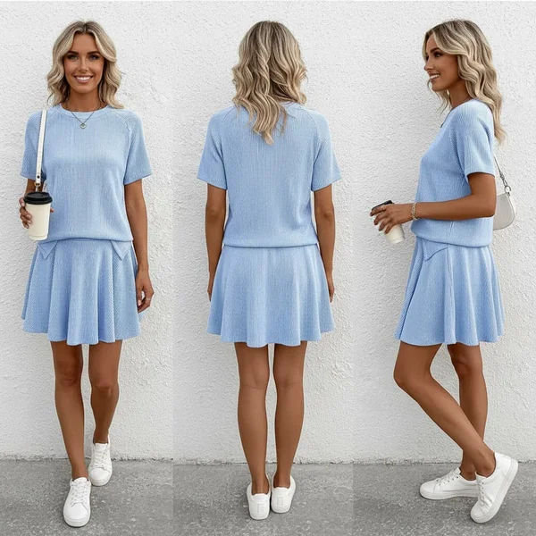 Ribbed Knit Pleated Set