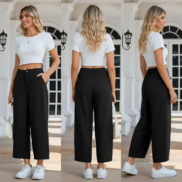 Casual Linen Wide-Leg Capri Pants