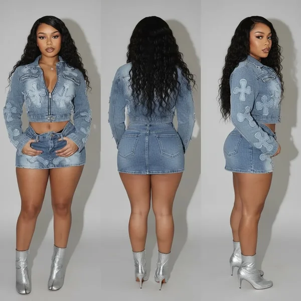 Y2K Denim Skirt Set