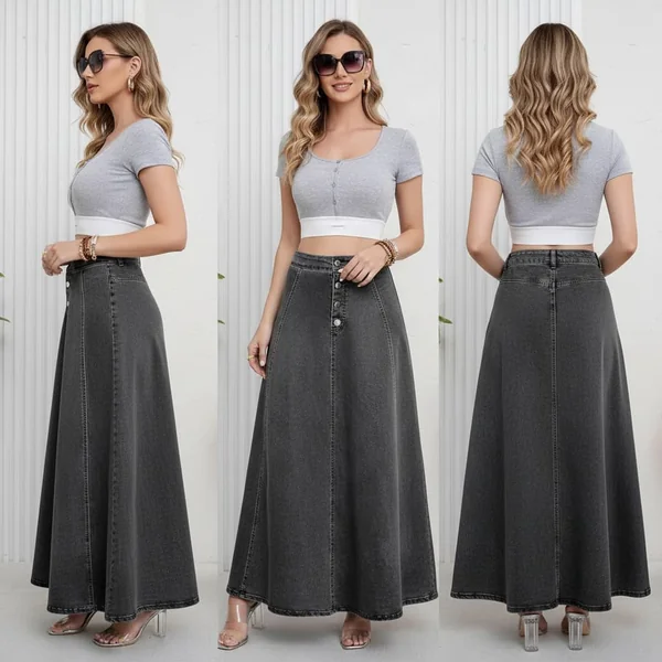 Retro Flared Denim Maxi