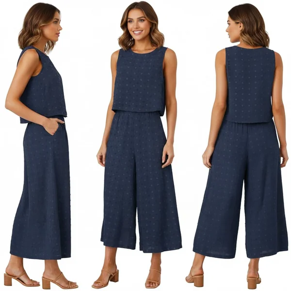 Navy Crop Wide-Leg Set