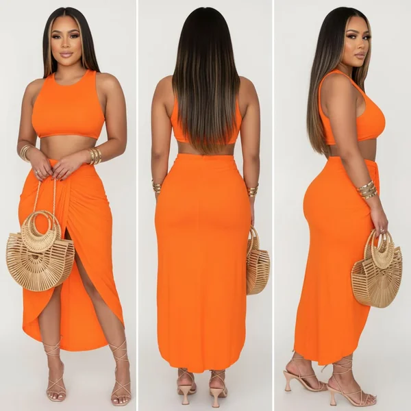 Wrap Slit Midi Set