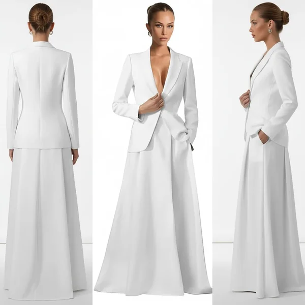 White Blazer Maxi Skirt Set Outfit