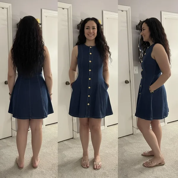 Sleeveless Denim Babydoll Drak Blue Dress