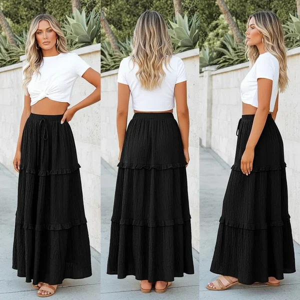 Black A-Line Maxi Skirt Elegant Look
