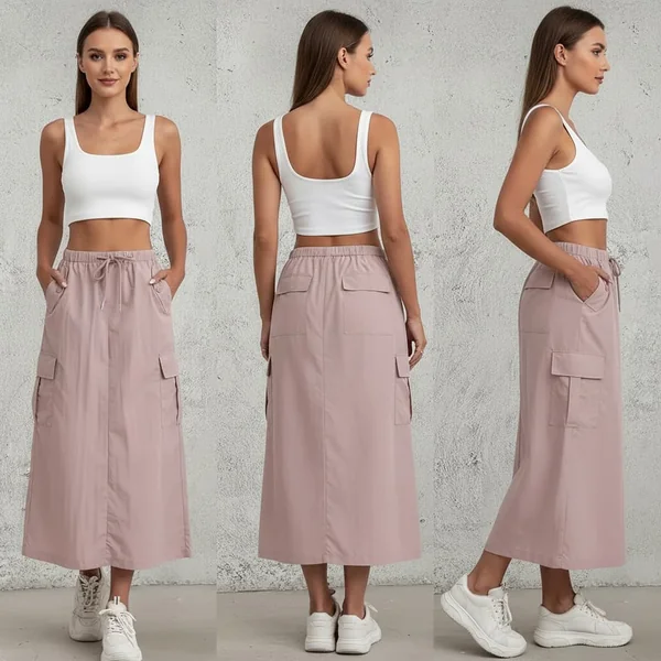 High-Waist Utility Cargo Maxi Skirt