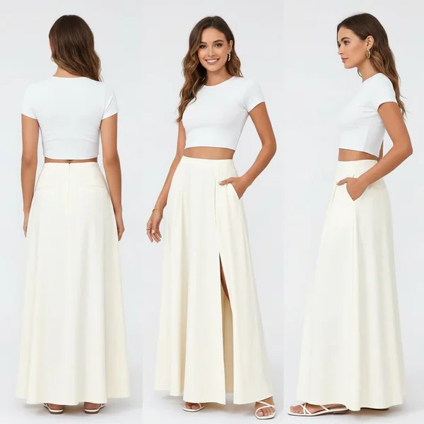 Satin Slit Maxi Skirt Look