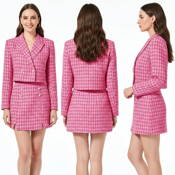 Pink Tweed Mini Skirt Set