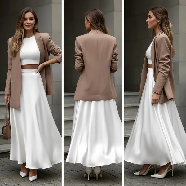 Satin Elegant Maxi Skirt Outfit