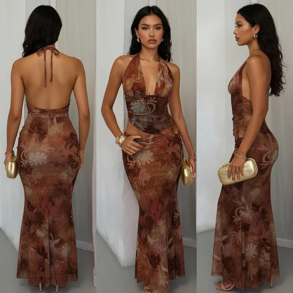 Floral Halter Maxi Set