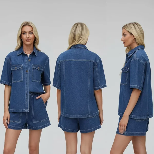 Denim Two-Piece Set Drak Blue
