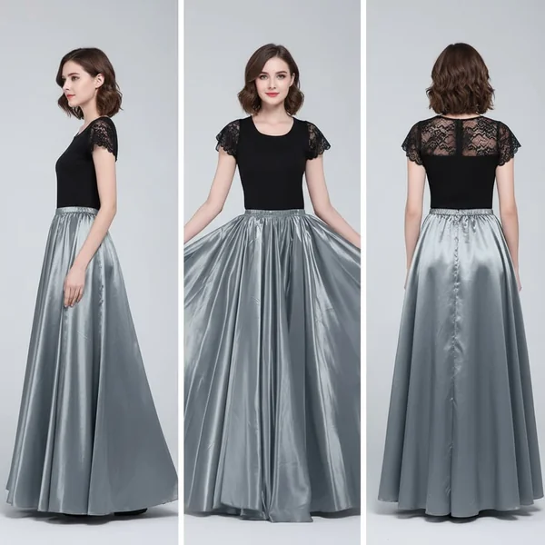 Grey Flowing Satin Maxi Skirt