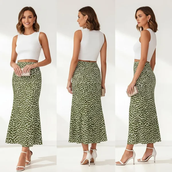 Leopard Satin Midi Skirt Look