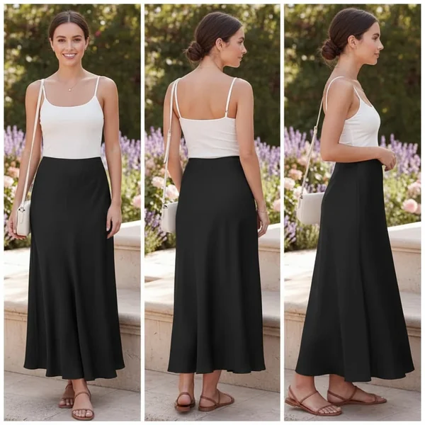 High-Waist Satin Maxi Skirt Outfit