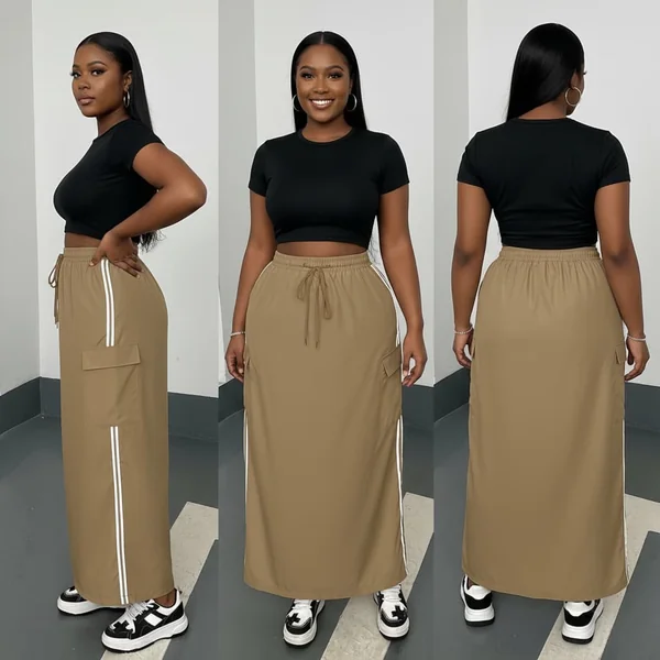 Striped Cargo Maxi Skirt