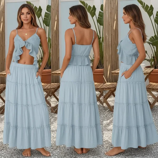 Blue Boho Maxi Skirt Outfit