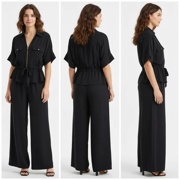 Utility-Inspired Linen Set with Wide-Leg Pants