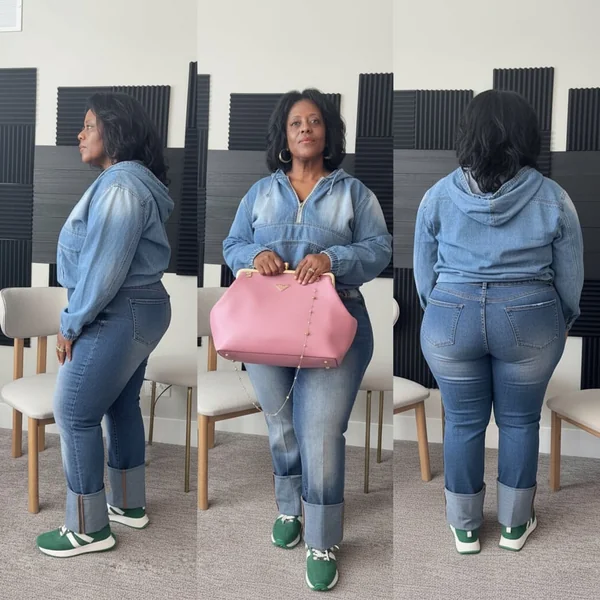 Half-Zip Denim Hoodie Top