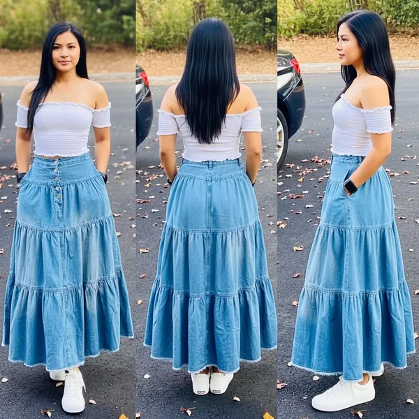 Tiered Ruffle Denim Maxi
