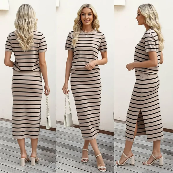 Striped Knit Midi Set