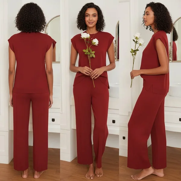 Red Knit Lounge Set Outfit