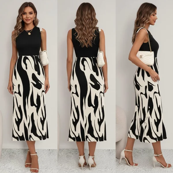 Pleated Graphic A-Line Skirt