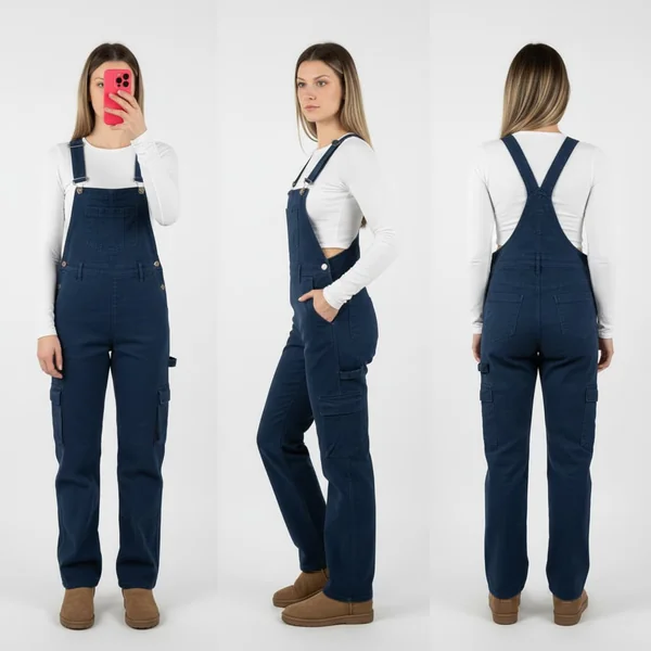 Cargo Drak Blue Denim Overalls