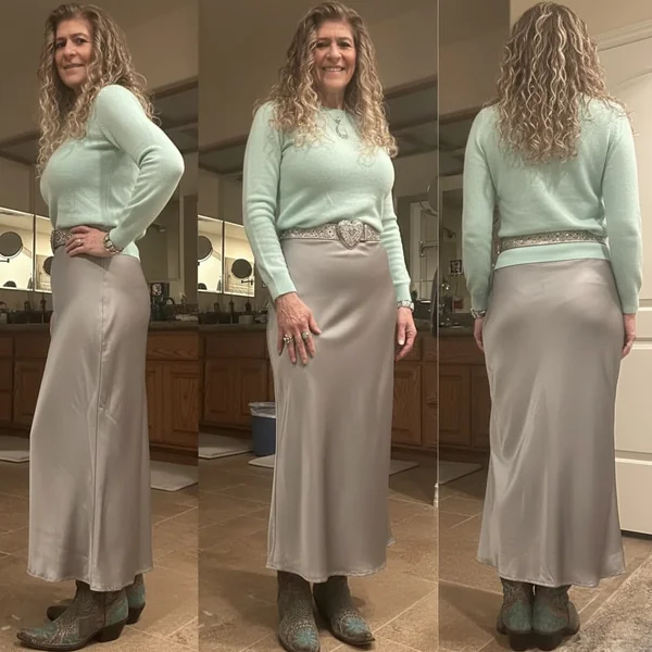 Flared Satin Midi Skirt
