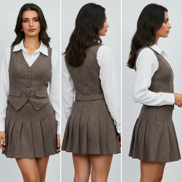 Plaid Pleated Skirt Suit Set