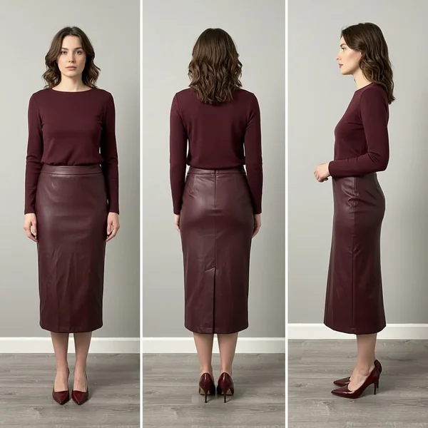 Sleek Leather Midi Style Pencil Skirt