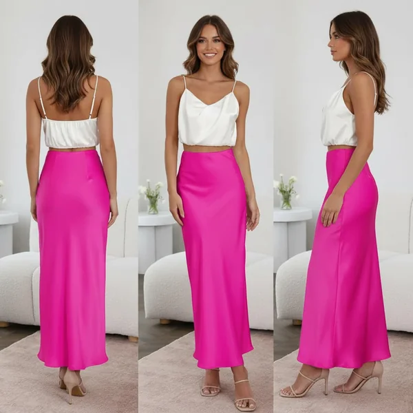 Pink Satin Maxi Skirt