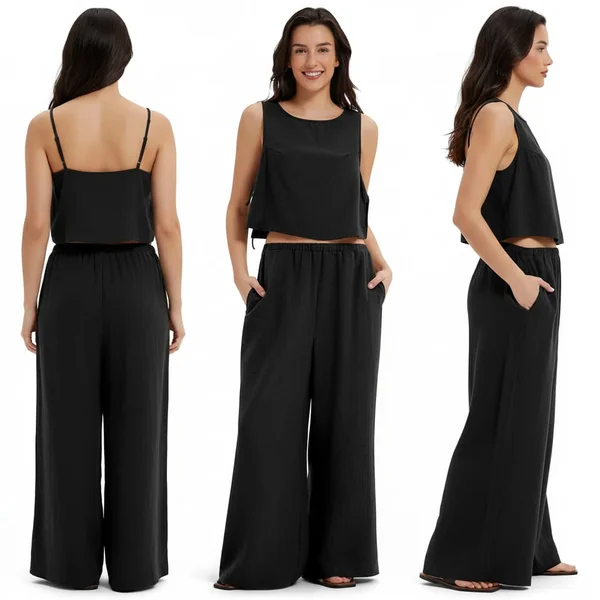 Minimal Linen Crop Top & Wide-Leg Pants
